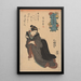 Donna in kimono a quadri, braccia sui fianchi - Utagawa Kuniyoshi — quadro incorniciato alla parete