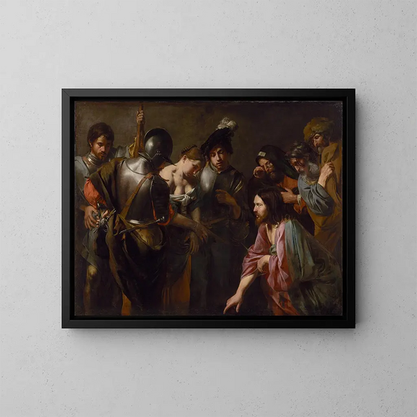 Il Cristo e la donna adultera - Valentin de Boulogne — quadro incorniciato alla parete