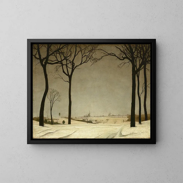 Un paesaggio innevato a Tiegem - Valerius De Saedeleer — quadro incorniciato alla parete