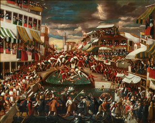 Venetian School - The Battaglia dei Pugni on the Bridge of San Barnaba Venice.webp