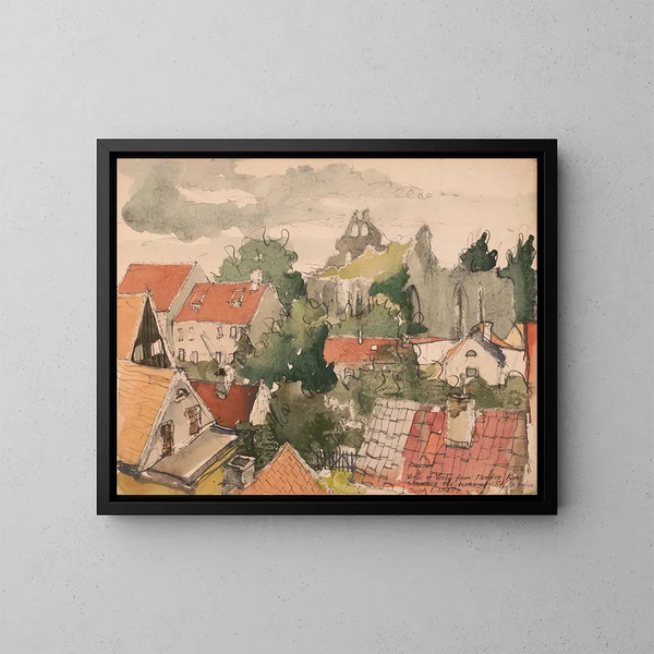 Vista di Visby da Norder Klint che mostra le rovine di San Nicola - Victor Alfred Lundy — quadro incorniciato alla parete