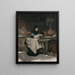 Donna seduta a un tavolo, scaldandosi le mani dopo aver aperto delle ostriche - Victor Gabriel Gilbert — quadro incorniciato alla parete