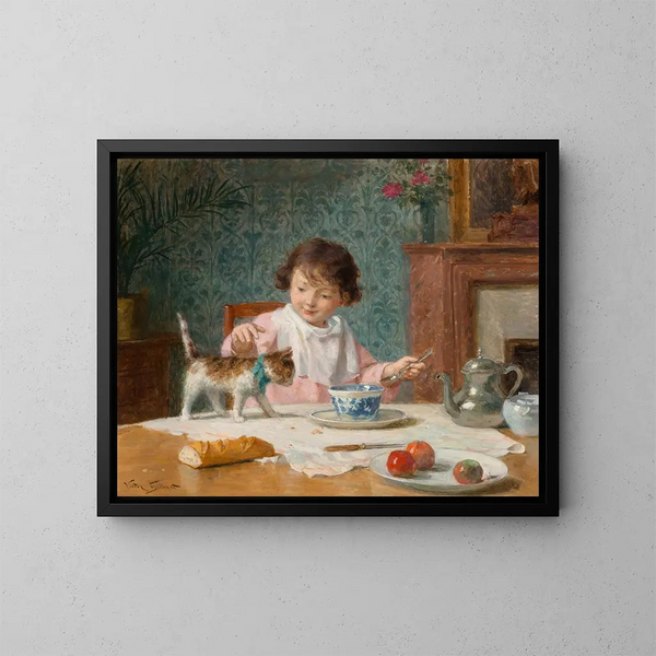 Giovane ragazza con gatto - Victor Gabriel Gilbert — quadro incorniciato alla parete