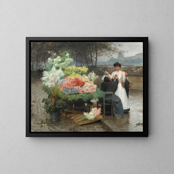 La venditrice di fiori sui moli di Parigi verso 1890 - Victor Gabriel Gilbert — quadro incorniciato alla parete