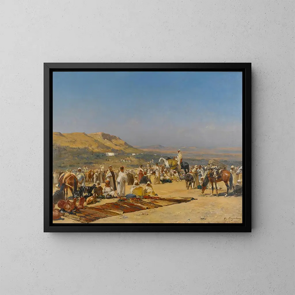 Mercato nel deserto - Victor Huguet — quadro incorniciato alla parete