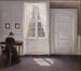 Una stanza nella casa dell'artista a Strandgade, Copenaghen, con la moglie dell'artista - Vilhelm Hammershøi — vista dell’opera