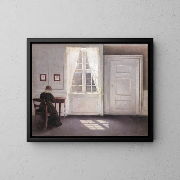 Interno a Strandgade, luce del sole sul pavimento - Vilhelm Hammershøi — quadro incorniciato alla parete