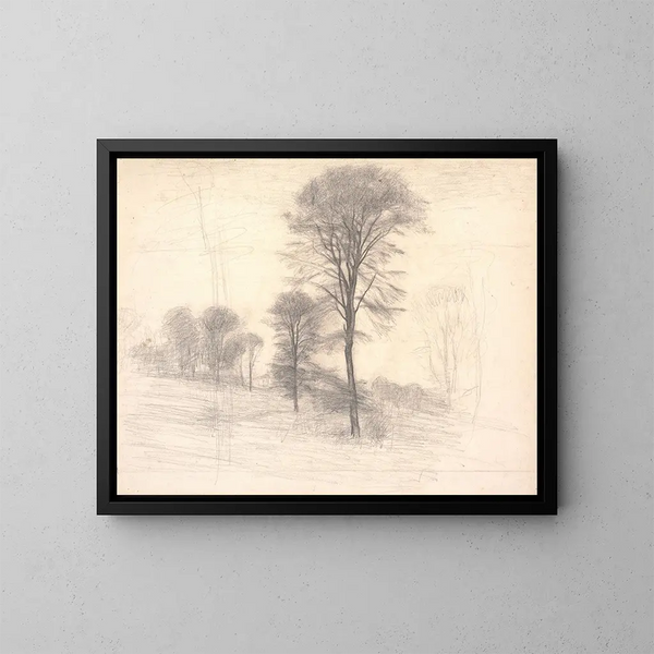 Paesaggio con alberi sparsi a Ryet vicino a Farum - Vilhelm Hammershøi — quadro incorniciato alla parete