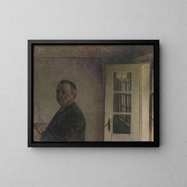 Autoritratto al cottage Spurveskjul a Sorgenfri, a nord di Copenaghen - Vilhelm Hammershøi — quadro incorniciato alla parete