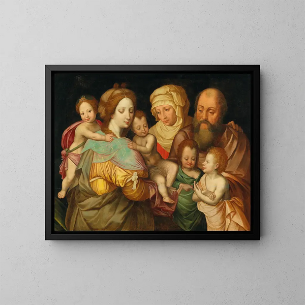 La Sainte Parenté: Anne e Joachim con Maria Cléophas e i suoi quattro figli - Vincent Sellaer — quadro incorniciato alla parete