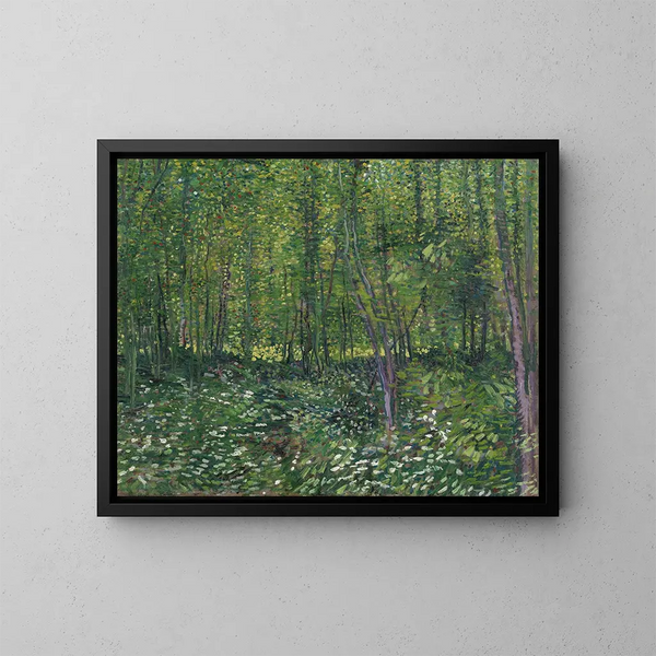 Alberi e sottobosco - Vincent van Gogh — quadro incorniciato alla parete
