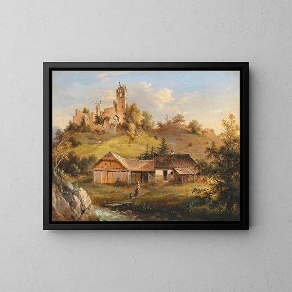 Vista delle rovine del castello di Sturmberg a Naas vicino a Weiz in Stiria - Vinzenz Kreuzer — quadro incorniciato alla parete