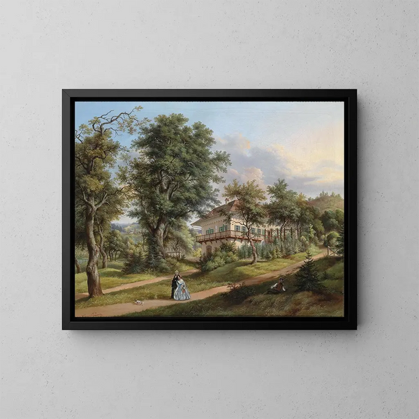 Paesaggio di parco con passeggiatori - Vinzenz Kreuzer — quadro incorniciato alla parete