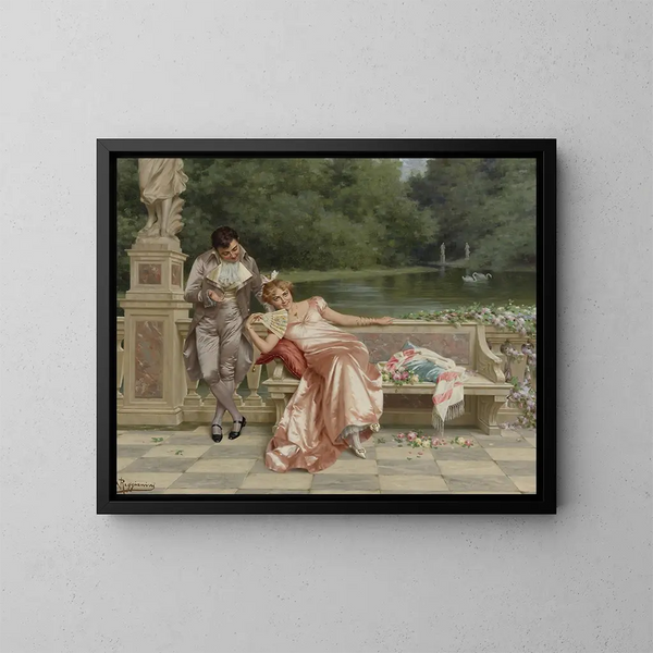La flirtation - Vittorio Reggianini — quadro incorniciato alla parete
