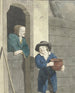 ragazzo con un vaso vicino a una donna appoggiata a una porta in basso - W. Barthautz — vista dell’opera
