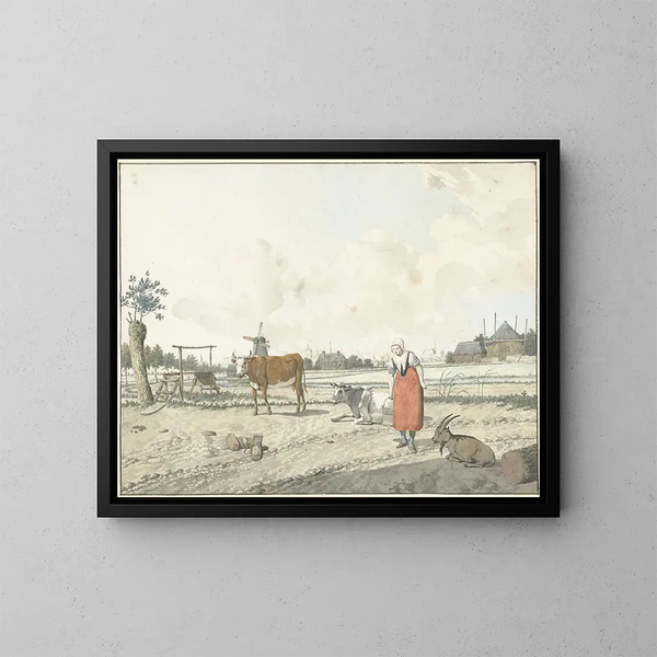 Paesaggio con contadina e bestiame - W. Barthautz — quadro incorniciato alla parete