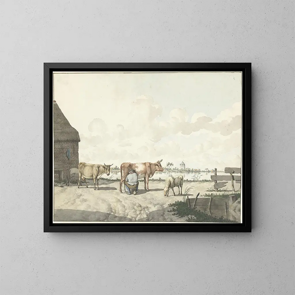 contadino che munge - W. Barthautz — quadro incorniciato alla parete