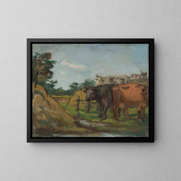 Tre mucche sul fiume - Wacław Wśowicz — quadro incorniciato alla parete