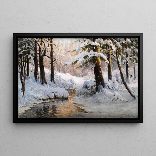 Paesaggio di foresta innevata - Walter Moras — quadro incorniciato alla parete