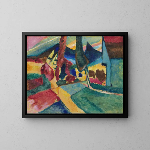 Paesaggio con due pioppi - Wassily Kandinsky — quadro incorniciato alla parete