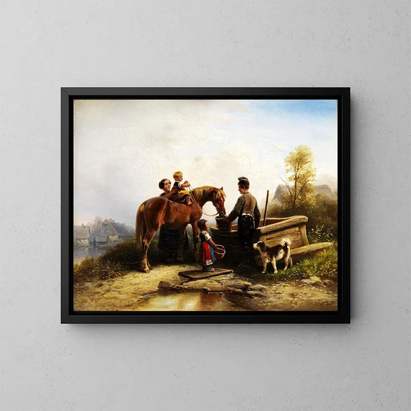 Alla fontana - Wilhelm Alexander Meyerheim — quadro incorniciato alla parete