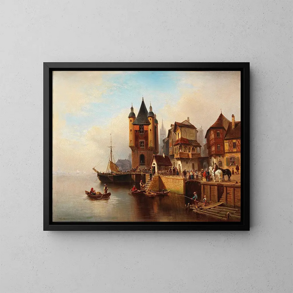 Città sul fiume - Wilhelm Alexander Meyerheim — quadro incorniciato alla parete