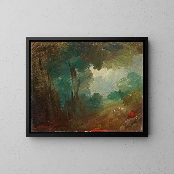 Paesaggio boschivo con contadini e campi - Wilhelm Busch — quadro incorniciato alla parete