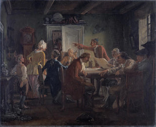 Collège politique, d'après l'Acte I, Scène 2 de La Tinker politique de Ludvig Holberg - Wilhelm Marstrand — vista dell’opera