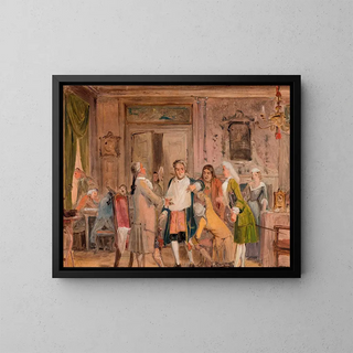 Scène des épreuves de Vielgeschrey, d'Holberg, Acte 1, Scène 6, esquisse - Wilhelm Marstrand — quadro incorniciato alla parete