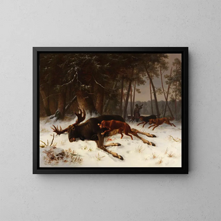 Il cervo abbattuto - Wilhelm Reinhardt — quadro incorniciato alla parete