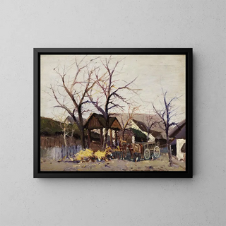Carro di cavalli in una fattoria - Wilhelm Sprenger — quadro incorniciato alla parete