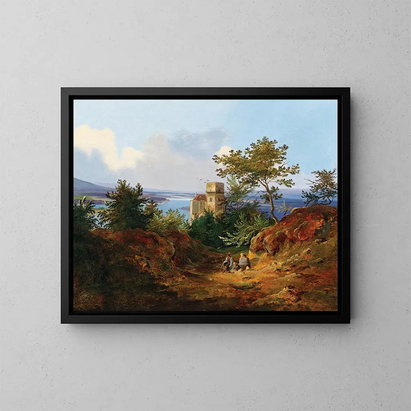 Vista della valle del Danubio con le rovine di Greifenstein - Wilhelm Steinfeld — quadro incorniciato alla parete