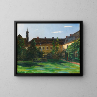 Cour du couvent de Neuburg avec fontaine II - Wilhelm Trübner — quadro incorniciato alla parete