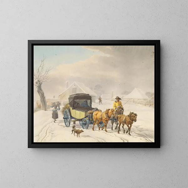 Diligenza in inverno - Wilhelm von Kobell — quadro incorniciato alla parete