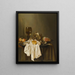 Una natura morta di Banketje con un Roemer Una tazza in argento sul lato Un prosciutto Pesche Un saliera Un piccolo pane E una tovaglia bianca Su un tavolo parzialmente coperto - Willem Claesz. Heda — quadro incorniciato alla parete