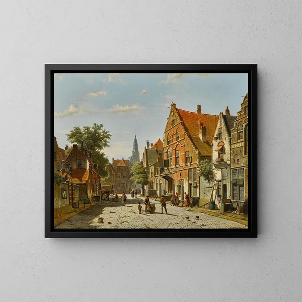 Una strada soleggiata con un campanile lontano - Willem Koekkoek — quadro incorniciato alla parete