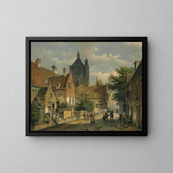 Villaggio su una strada olandese soleggiata - Willem Koekkoek — quadro incorniciato alla parete