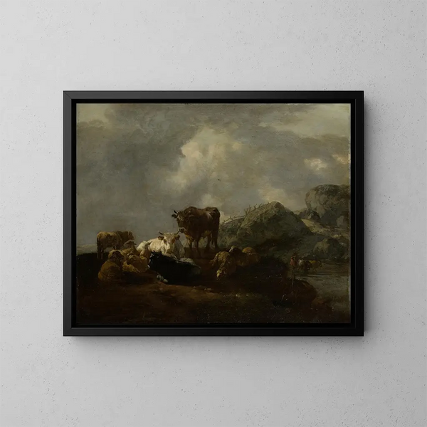 Bétail se reposant à un gué - Willem Romeyn — quadro incorniciato alla parete