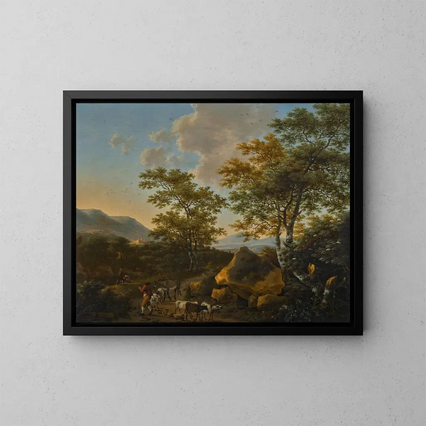 Paesaggio in corsivo con pastori - Willem de Heusch — quadro incorniciato alla parete