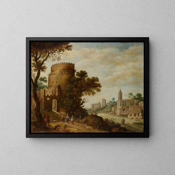 Paesaggio romano con pastori - Willem van Nieulandt il Giovane — quadro incorniciato alla parete