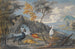 Una cicogna, una starna, un gallo cedrone e un altro uccello in un paesaggio - Willem van Royen II — vista dell’opera