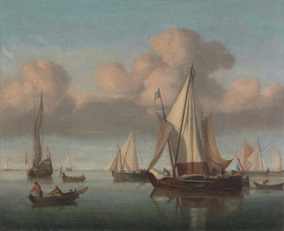 Willem van de Velde the Younger - A Kaag at Anchor with Sails Hoisted and a State Yacht and Other Vessels.webp