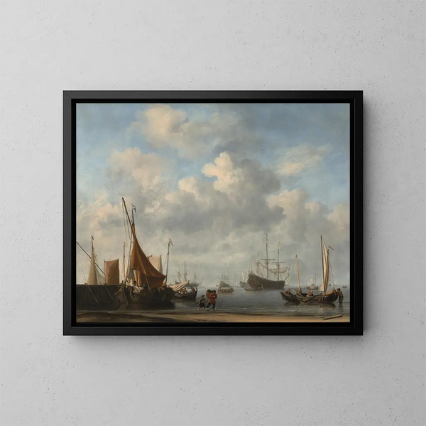 Entrée di un porto olandese - Willem van de Velde il Giovane — quadro incorniciato alla parete