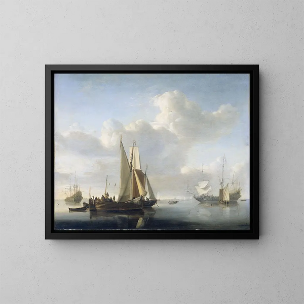 Bateaux davanti alla costa - Willem van de Velde il Giovane — quadro incorniciato alla parete
