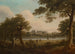 Cacciatori in un paesaggio fluviale boscoso, una casa di campagna in lontananza - William Ashford — vista dell’opera
