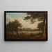 Cacciatori in un paesaggio fluviale boscoso, una casa di campagna in lontananza - William Ashford — quadro incorniciato alla parete