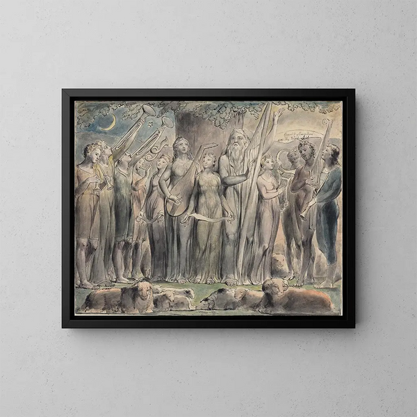 Job e la sua famiglia ristabiliti nella prosperità - William Blake — quadro incorniciato alla parete