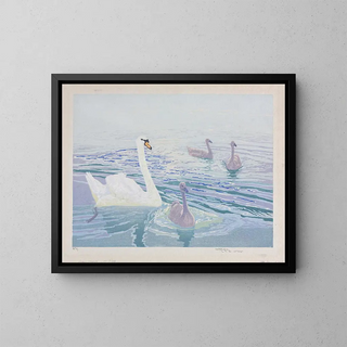 Cygnes et cygnets - William Giles — quadro incorniciato alla parete