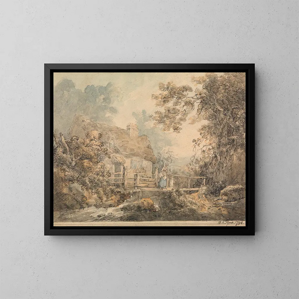 Cottage e pontile - William Henry Pyne — quadro incorniciato alla parete