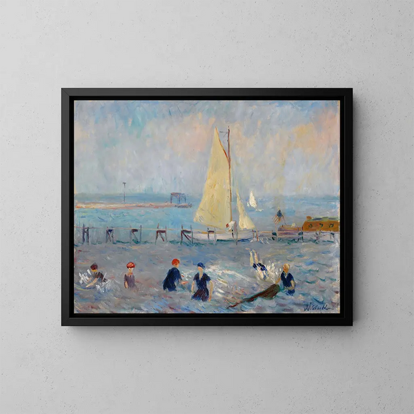 Paesaggio marino con sei bagnanti a Bellport - William James Glackens — quadro incorniciato alla parete